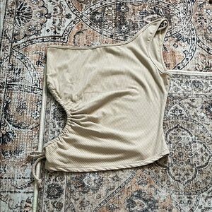 One-Shoulder Beige Ribbed Tank Top